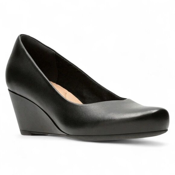 Clarks Womens Leather Round Toe Wedge Heels - Picture 1 of 5